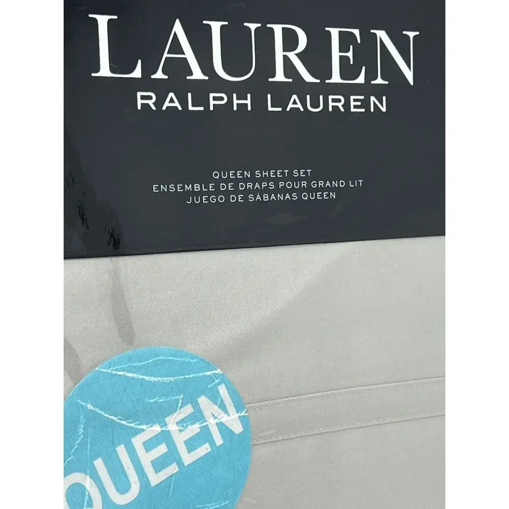 Ralph Lauren Queen Spencer Solid 475 TC Thread-Count Sateen Sheet Set Gray Grey